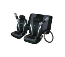 Image of Car Seat Steering Wheel & Seat belt Cover Sport Set Black / Grey Cosmos 10992