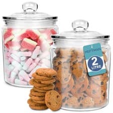 Image of HEFTMAN Storage Clear Glass Jars Airtight Lid Kitchen Container 2 Litre 2 Pack
