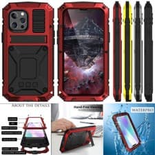 Image of Gorilla Glass Metal Hybrid Shockproof Case Cover + Kickstand Fr iPhone Samusng#