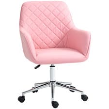 Image of Vinsetto Home Office Chair Leather-Feel Fabric Swivel Chair with Armrests Pink