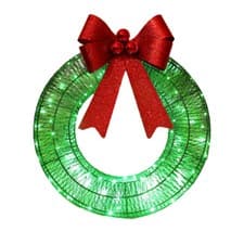 Image of LED Metal Christmas Wreath with Red Bow Battery Operated Holiday Door Home Decor