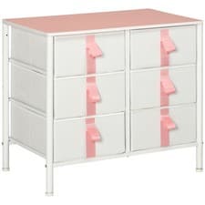 Image of HOMCOM 6 Drawer Chest of Drawers w/ Wooden Top Kid Room Closet Hallway Pink