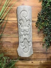 Image of STONE GARDEN TREE MAN GREEN MAN LARGE CURLY BEARD HANGING PLAQUE ORNAMENT