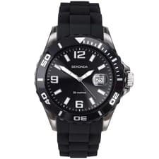 Image of Sekonda Watch 3361 Mens Black Rubber Strap 50m Water Resistant