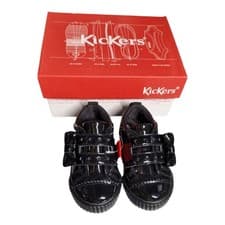 Image of Girls Kickers Tovni Lo Bow Shoes-EU22/UK 5 Infant-Double Strap Black Patent BNIB