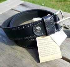 Image of LARGE (35-37" WAIST) TIMBERLAND BLACK Leather Double Stitch Belt MADE in ITALY