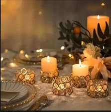 Image of 6pcs Golden Metal Tealight Candle Holder for Dining Table / Lounge / Festival
