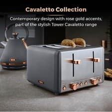 Image of Tower Cavaletto 1.7L Pyramid Kettle & 4 Slice Toaster Set in Grey with Rose Gold