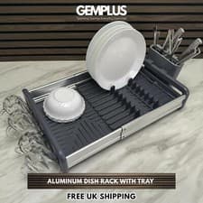 Image of GEM+ | Expanding Dish Drying Rack with 3 Utensil Compartments Expandable Drainer