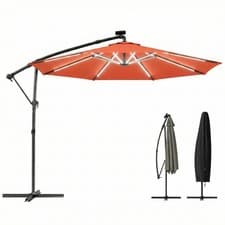 Image of Outsunny 3 m Garden Cantilever Parasol with Solar Light, Rotation, Orange