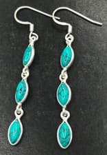 Image of Turquoise drop earrings Solid Sterling Silver marquise triple. Multistone. Box