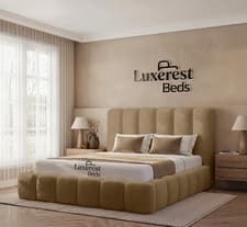Image of Cloud Luxury Upholstered Bed Frame Boucle & Plush Fabric Modern Padded Headboard