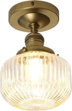 Image of JIMUBEAM Industrial Semi Flush Mount Ceiling Pendant Light, Clear Striped Glass