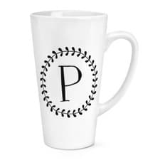 Image of Letter P Floral Wreath Alphabet 17oz Large Latte Mug Cup - Flowers