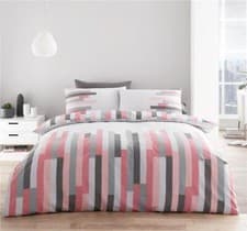 Image of Duvet set pink grey block stripe modern home geometric new bedding CLEARANCE