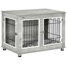 Image of Dog Crate Furniture End Table with Washable Cushion Double Doors