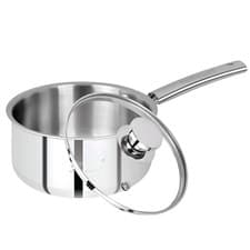 Image of Platinum Tri-Ply Stainless Steel Saucepan Cooking Pan w/ Glass Lid Long Handle