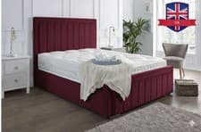 Image of Luxury Plush Velvet Ottoman Storage Bed Frame Panel Design Headboard Double King