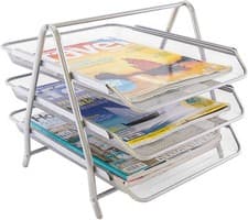 Image of Black/ Silver 3-Tier Mesh Office Filing Trays A4 Document Letter Paper Storage