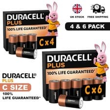 Image of Duracell C Size Batteries Plus Power LR14 MN1400 Alkaline Long Life Long Expiry