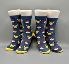 Image of Pokémon Pikachu & Pokéball Socks 2 Pairs - Blue Yellow Cartoon Anime - One Size