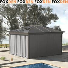 Image of Universal Gazebo Curtains Replacement 4 Side Panels w/ Hooks/C-Rings Light Grey