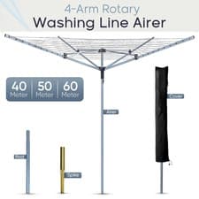 Image of 60M Foldable Rotary Airer 4 Arm Washing Line Heavy Duty Clothesline Garden Dryer