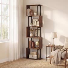 Image of 5-Tier Modern Bookshelf Tall S-Shaped Geometric Bookcase