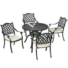Image of Outsunny 4 Seater Outdoor Dining Set with Cushions Parasol Hole Cast Aluminium