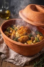 Image of Ceramiche Partenopee Italy Lrg Terracotta Clay Roaster Baker Pot 13x9 Dutch Oven