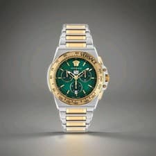 Image of Men's Versace Greca Extreme - VE7H00523 - watch. Chrono 45mm silver gold green