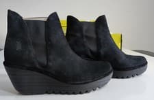 Image of Ladies FLY LONDON YOSS Black Suede Leather Low-wedge ankle boots Size 5 eur 38