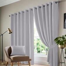Image of Thermal Thick Blackout Curtain Eyelet Ring Top Ready Made Pair Panels +Tie Back