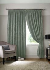Image of Tivoli Jacquard Leaf Curtains Pencil Pleat, Lined Curtains, 6 Fab Colours