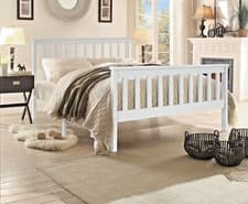 Image of White 4Ft Wooden Bed Frame Small Double Solid Pinewood Slats Teenager Adult/Kids