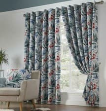 Image of 1 Pair Of ORLANDO Floral Tropical Unlined Thermal Blockout Eyelet Curtains