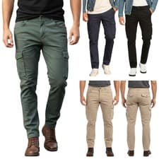 Image of Mens Cargo Trousers Regular Fit Casual Stretch Cotton Cargo Combat Work Pants