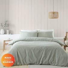 Image of Catherine Lansfield Cosy Winter Brushed Stripe Duvet Cover Bedding Set Green