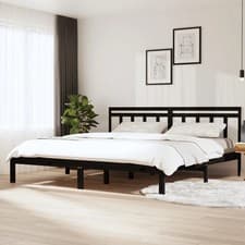 Image of WALPLUS Black Solid Wood Bed Frame 200x200 cm without Mattress Super King
