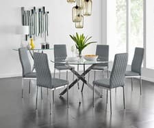 Image of Novara 120cm Round Dining Table and 6 Velvet Milan Chairs