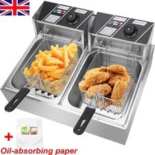 Image of 20L 5000W Commercial Electric Deep Fryer Fat Chip Twin Dual Tank Stainless Steel