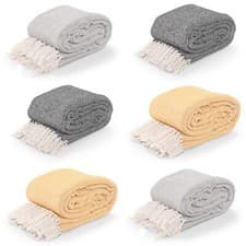Image of 100% Cotton Large Handloom Tassel Herringbone Sofa Bed Throwover Cosy Blanket