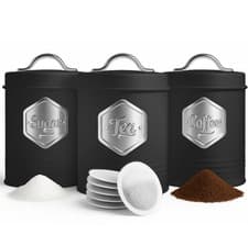 Image of HEFTMAN Kitchen Canisters Storage Containers Tea Coffee Sugar Set of 3 Black