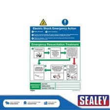 Image of Sealey Worksafe� Electric Shock Emergency Action Safety Sign Rigid Plastic