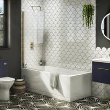 Image of Brand New Arezzo Straight Square Bath With Brushed Brass Pivot Screen 1500 X 700