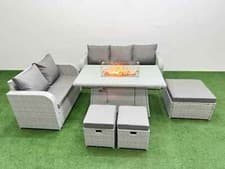 Image of Fimous PE Rattan Lounge Sofa Set Outdoor Garden Furniture Set with Firepit Table