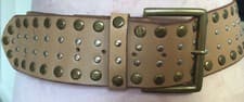 Image of ACCESSORIZE Womens Light Tan real leather wide studded hip belt 33-37 waist NEW