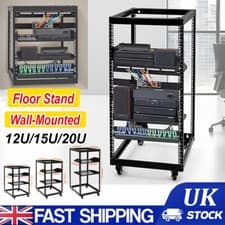 Image of 12U/15U/20U 4 Post Open Frame Server Rack Network Cart Enclosure with Wheels UK