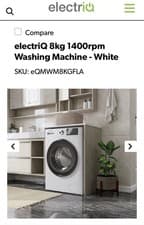 Image of electriQ 8kg 1400rpm Freestanding Washing Machine - White