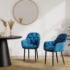 Image of SET OF 4 ANIKA MODERN VELVET DINING CHAIR PADDED SEAT METAL LEGS KITCHEN